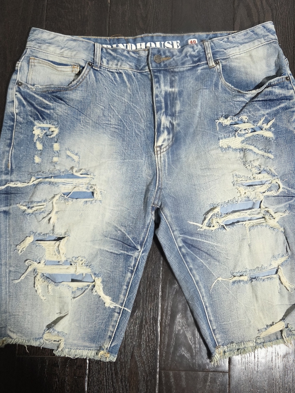 Grindhouse Mens Bermuda Distressed Blue Jean Y2K Shorts Size 40